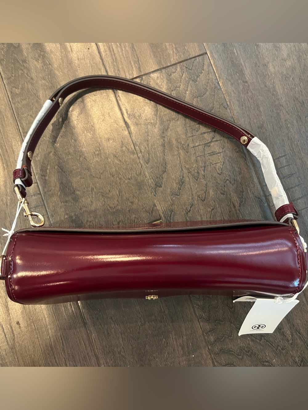 NWT Tory Burch Emerson Patent Convertible Leather Crossbody | Royal Burgundy - Picture 6 of 14